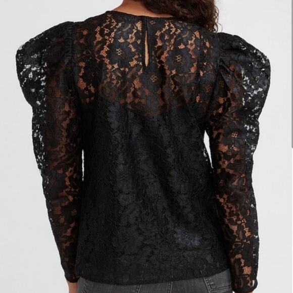 Express Black Puff Sleeve Lace Whimsigoth Blouse With Camisole Size Medium - Picture 5 of 10